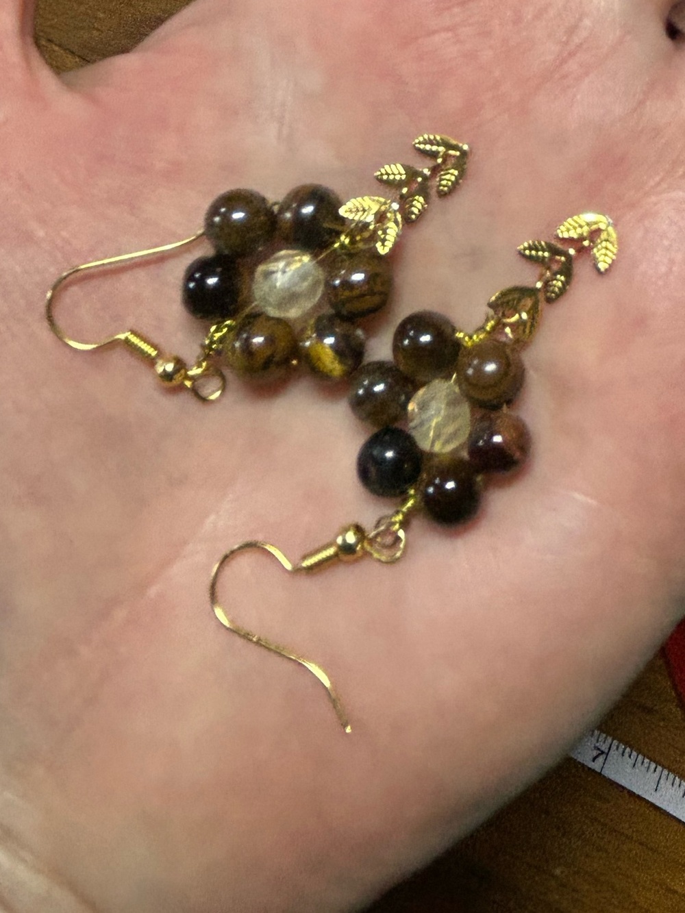 3/$25 Tiger's Eye Flower Drop Earrings - Picture 2 of 6